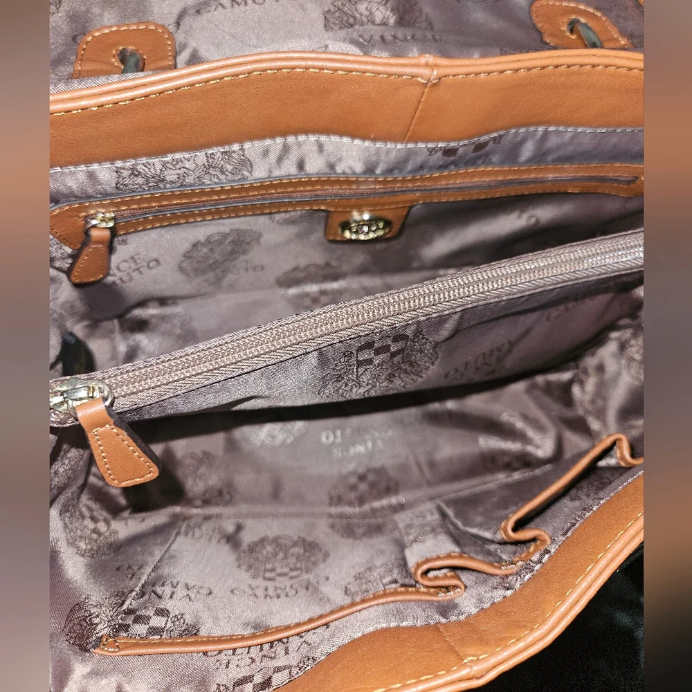 Vince Camuto Max Brown Snakeskin Embossed Leather Briefcase Style Satchel Bag